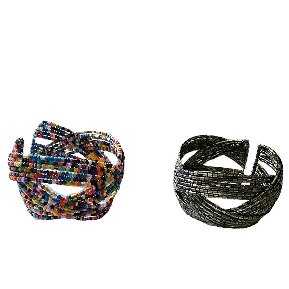 NEW Lot of 2 Women Fashion Bangle Bracelets. Knot Design. Seed Beads. - Picture 2 of 12